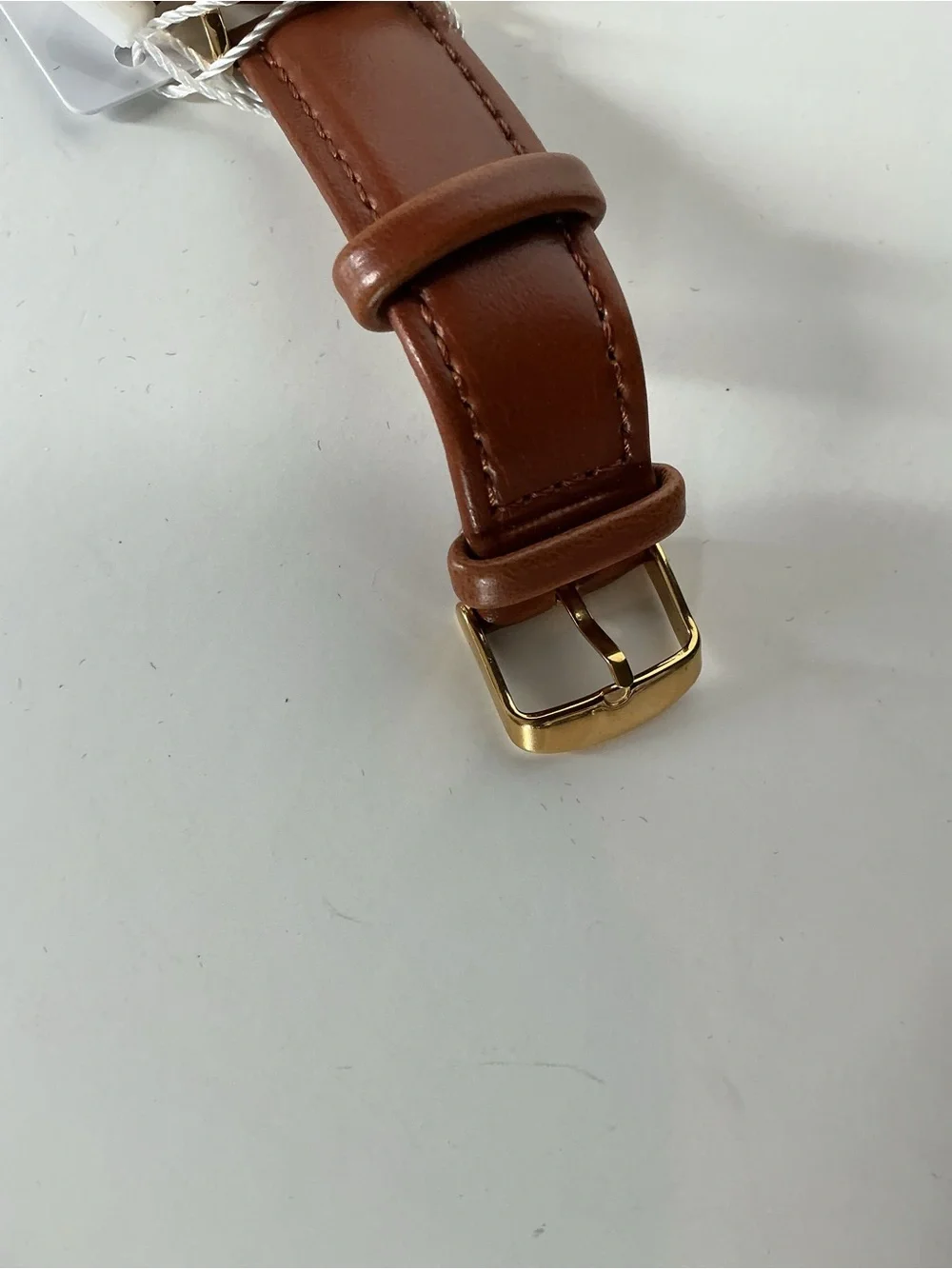 Vince Camuto Brown Leather Strap Watch with Gold Case and White Dial
